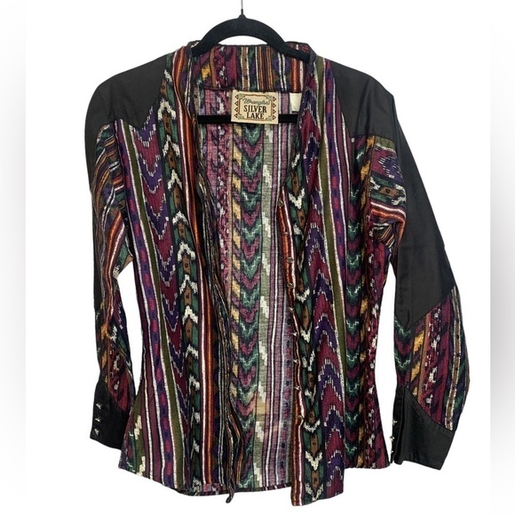 Vintage 80s Rodeo Wrangler Silver Lake Western Aztec Button Down Shirt - Picture 3 of 9